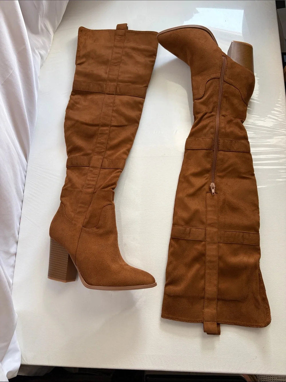 Yoki Tall Faux Suede Over-the-Knee Boots in Cognac Brown